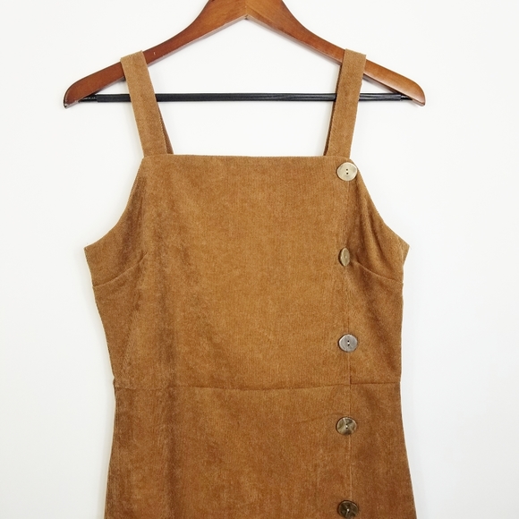 QED LONDON Tan Button Front Corduroy Dress 6 - Picture 3 of 7